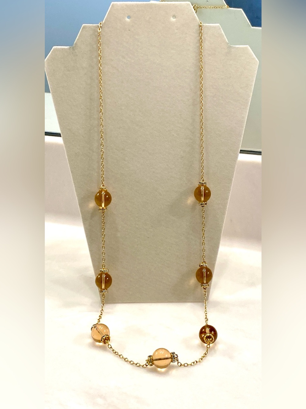 Vintage J. Crew Gold Tone Necklace with Glowing Amber Beads
